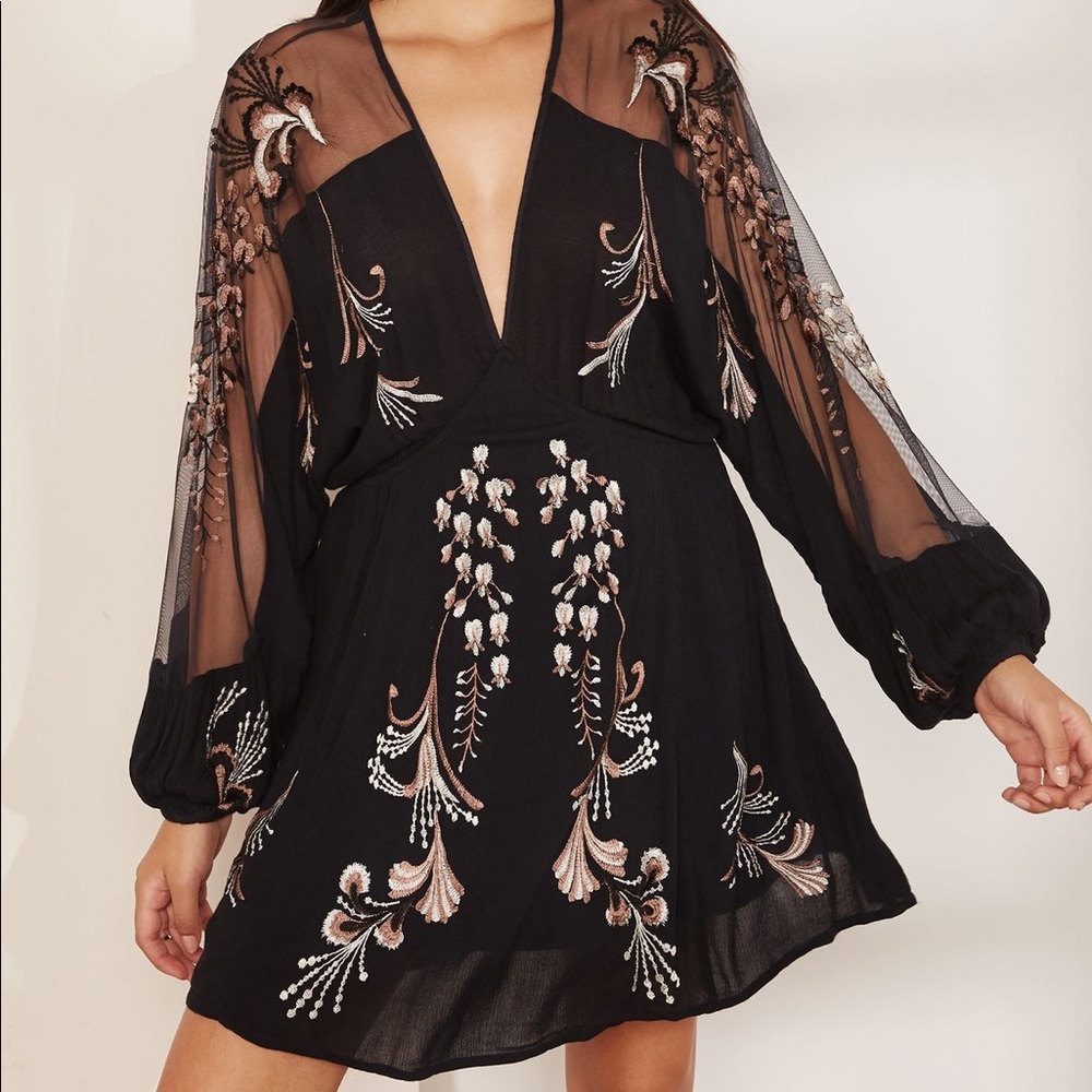 Free People Black Embroidered Dress